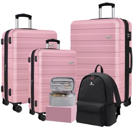 KEYTANG Zebra Light Weight Hardside Expandable Luggage Spinner Wheels Suitcase W/TSA Lock, Pink, 5 Piece Set