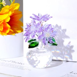 Purple K9 Crystal Lotus Figurine for Women Birthday Present Valentine's Day Gift for Her Wife Mother Wedding Anniversary Gift Wedding Gift for Purifying Aussshao Feng Shui Indoor Glass Figurine Home