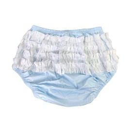 Haian Rumba Adult Plastic Incontinence Pull-on Pants with White PVC Ruffle, X-Large, Baby Blue