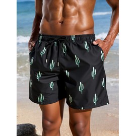 MADHERO - Traje de baño para hombre con forro de malla, Cactus Negro, XX-Large