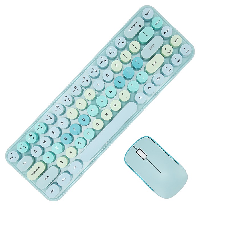 Keyboard Mouse Combo 2.4GHz Wireless Cute Retro 68 Round Keycaps