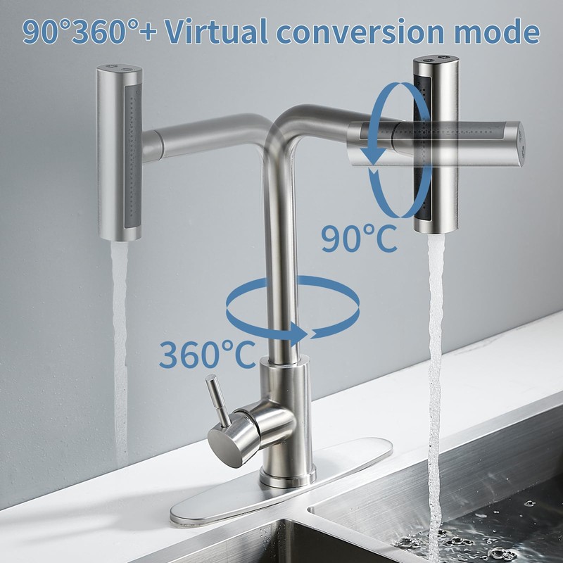 Single Handle Kitchen Faucet with Pull Down Sprayer Waterfall Kitchen