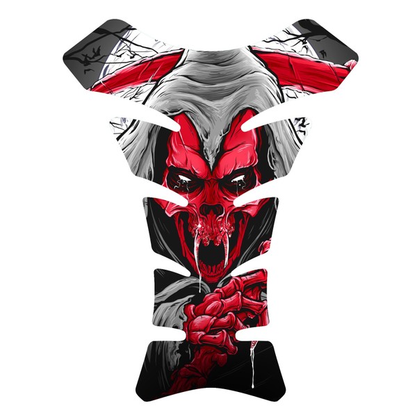 Size is 8.5 in Tall x 6.5 in Wide Vampire Grim Reaper Skull Red Motorcycle Gas Tank pad Decal Sticker