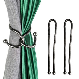 KXLife Curtain Tiebacks Clips, Decorative Drapes Holdbacks, Handmade Metal Rope Tiebacks, Creative Window Drapes Twist Tie Backs, Curtain Holders(Black, 2 Pack)