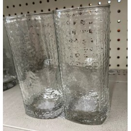 Libbey Set of 2- Vintage  Libbey Crisa Clear Dimpled, Pinched Grip Glass Tumblers 18oz
