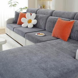 WEYOND Sectional Sofa Covers Washable, Individual Couch Cushion Covers Softer Chenille Fabric, Sofa Back Covers Stretch L Shaped Couch Covers (3PC Seat Cushion Covers, Dark Grey)