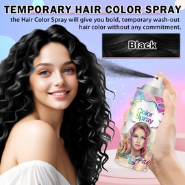 ZHISHUDL Black Hair Spray Color Temporary One-Time Use Washable Temporary Hair Color Spray for Women Kids, Temporary Black Hair Dye for Hollowen,Christmas Party,Cosplay (Black,120 ML）