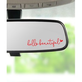 RACOONA Rearview Mirror Decal,Hello Beautiful Decal,Car Accessories Stickers Rearview Mirror Sticker (Red)