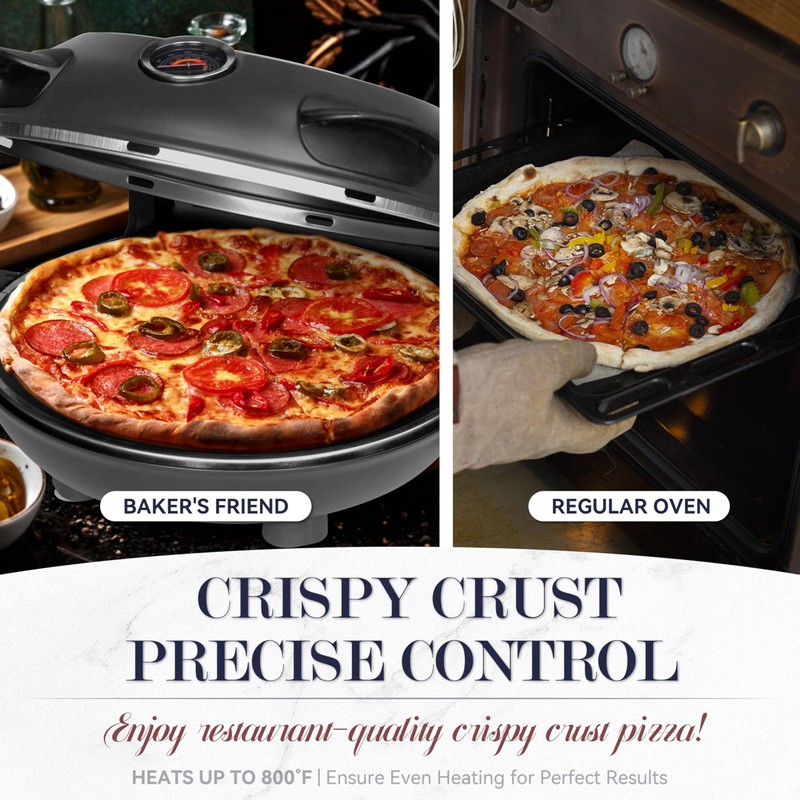 Baker’s Friend Electric Pizza Oven Indoor Countertop, 12 Inch Pizza