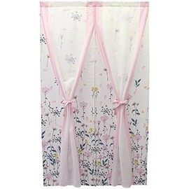 SunnyDayFabric Noren, Double Noren, Powder Color, Pink, Ribbon, Approx. Width 33.5 inches (85 cm) x Length 59.1 inches (150 cm)