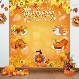 AIBIIN Happy Thanksgiving Photo Backdrop Decorations Large Thanksgiving Backdrop for Photo Booth Props Fall Pumpkin Friendsgiving Thanksgiving Party Photo Backdrop Decorations for Photography