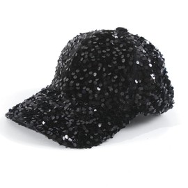 MOSSTYUS Glitter Sequin Baseball Cap Hat Shiny Bling Hat for Women Men Sparkle Velcro Ponycap Adjustable Outdoor Party,Black