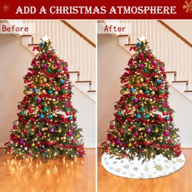 Artmag Christmas Tree Skirt, 48 inches Large Gold Snowflake White Faux Fur Thick Plush Xmas Tree Skirt Ornaments for Holiday Christmas New Year Decorations (White/Gold)