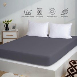 Strauss Home® Jersey Fitted Sheet, Bed Sheet, 100% Cotton, 140 x 200 - 160 x 200 cm (Anthracite)