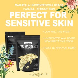 Makupala 3lb Hard Wax Beads, Unscented Waxing Beads for Sensitive Skin Hair Removal, Low Melting Point Waxing Beans for Full Body, Facial, Bikini, Underarm, Brazilian Waxing at Home Women Men, Cream
