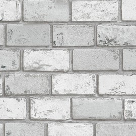 HueBurst 17.3×480in Brick Wallpaper Peel and Stick Light Grey Realistic Brick Textured Self Adhesive Contact Paper Removable Vinyl Wall Paper Faux Brick Wall Covering for Bedroom Office Coffee Shop