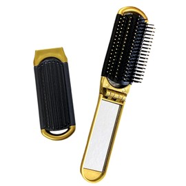 2 Gold ALAZCO Folding Hair Brush With Mirror Compact Pocket Size Travel Car Gym Bag Purse Locker Swimming Camping Sleepover Gift and more