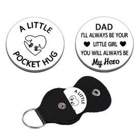 Yrerndre Pocket Hug Token Gift for Dad Present Father’s Day Gifts from Daughter Double Sided Pocket Hug with Leather Keepsake I Love You Gift for Daddy Father Dad Papa Present