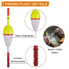 SHADDOCK Balsa Wood Fishing Float Slip Bobbers 5pcs Spring Oval Stick Slip Floats Set Red/Yellow Durable Fishing Bobbers Accessory for Crappie Catfish Trout Panfish(5X2.3X14.3cm-5pcs)