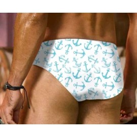 Unbranded Nautical "Anchors Away!" Print Men's White Swim Briefs. Size X-Large 36"-38"