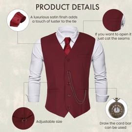 1920s Mens Costume,Roaring 20s Costumes for Men Accessories Set,Gatsby Gangster costume 1920s Mens Outfits Hat Vest Vintage Pocket Watch Bow Tie RM