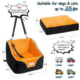 Lepark Dog Car Seat for Small Dog Cat Pet, Dog Booster Car Seat with Washable Cover and Storage Pockets, Travel Safety Seat for Front/Back Seats(Orange)