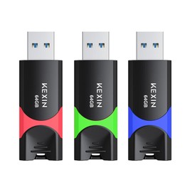 Flash Drive USB 3.0 64GB, KEXIN USB Stick Memory Drive USB 3.0 64GB 3PACK Thumb Drive Swivel Design Jump Drive with LED Indicator 64GB Memory Storage USB 3.0(3x64GB USB Drive Colorful)