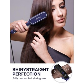 Pro Ionic Hair Straightener Brush for Women - 9 Temp Settings with LED Display, 20s Fast Heat (250°F-410°F), Dual Voltage & Travel Bag for Frizz-Free Salon Finish