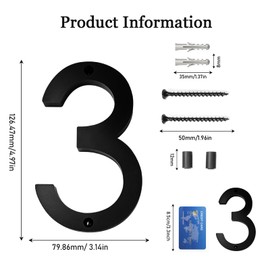 JAONLD House Number Sign Black Acrylic House Number with Screws, Weatherproof, Modern Floating Look, Suitable for Making House Numbers, Letterbox Numbers (3)