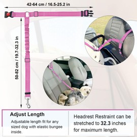 Dog Seat Belts For Cars, Uk Headrest Dog Car Seat Belt, Adjustable Dog Car Harness Dogs Safety Seatbelt, Anti Shock Elastic Pet Restraint Strong Leads Harness For Dogs Pets Safety (Rose Red)