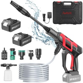 Avhrit Cordless Pressure Washer - BRUSHLESS 1100 PSI Portable Cleaner with 2X 4.0Ah Batteries,3 Faucet Adapters,2 Adjustable Modes with 0-180° Nozzle,Garden Hose Connector,Car Washing Gun/Patios/Boats