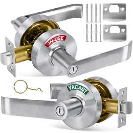 Toqraft Bathroom Privacy Lever Lock with Large Vacant/Occupied Indicator (2 Pack), Commercial Grade Door Handle for Restrooms, ANSI Grade 2, Satin Nickel, Emergency Release Bathroom Lock