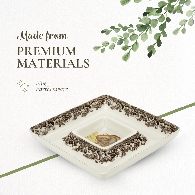 Spode Woodland 12" Square Chip and Dip - Turkey Centerpiece