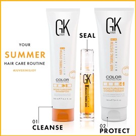 GK HAIR Global Keratin Moisturizing Shampoo and Conditioner Set 100ml I Organic Argan Oil Hair Serum 10ml For Frizz Control Dry Damage Hair Repair
