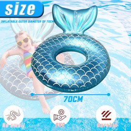 Pool Inflatables Swimming Ring for Kids Rubber Rings,70cm Blue Mermaid Inflatable Swim Rings Pool Floats Tube,Children Inflatable Pool Ring Toy Floaties for Girls 4-10 Beach Summer Party Water Sport