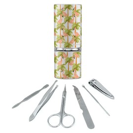 Flamingos and Palm Trees Stainless Steel Manicure Pedicure Grooming Beauty Care Travel Kit