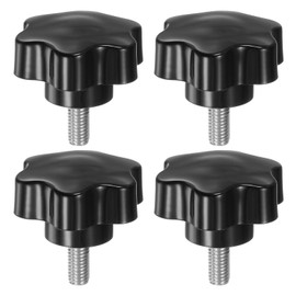 sourcing map 4pcs Star Knobs M8 x 16mm 304 Stainless Steel Threaded Stud 46mm Plastic 6-Star Head Hand Tightening Thumb Screw Clamping Jig Knob Handle, Black