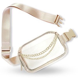 Boutique Luxury Chain Belt Bag | Crossbody Bag Leather Fanny Pack for Women Fashionable | Extended Plus Size | Everywhere Waist Pack | Small Chest Bag (Small Strap Length, Cream | Clear)