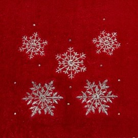 Red Christmas Bath Hand Towels with White Snowflakes, Set of 2, 16 x 25 inches, Luxury Cotton