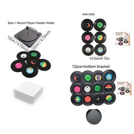 Retro CD Design Coaster, 4/6/12pcs Round Heat Resistant Decorative Placemats, Home Coaster for Coffee Cup Tea Cup - Color: Black, Size: 6pcs Without Base
