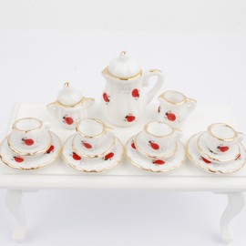 Newone 1 Set 15 Cute Ladybug Ceramic Cups Cute Sweet Decor Dollhouse Kit Dollhouse Kitchen Accessories