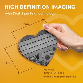 Destination Vinyl ltd Great Coasters (Set of 2) Heart - BW - Sunflowers on Rustic Wood Flowers Sun Drink Glossy Coasters/Tabletop Protection for Any Table Type #42116