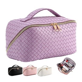 Bolsa de Cosméticos de Viaje de Gran Capacidad para Mujer, Bolsa de Cosméticos Multifuncional, Cuero De Pu Impermeable, con Asa y Divisor, para Mujer
