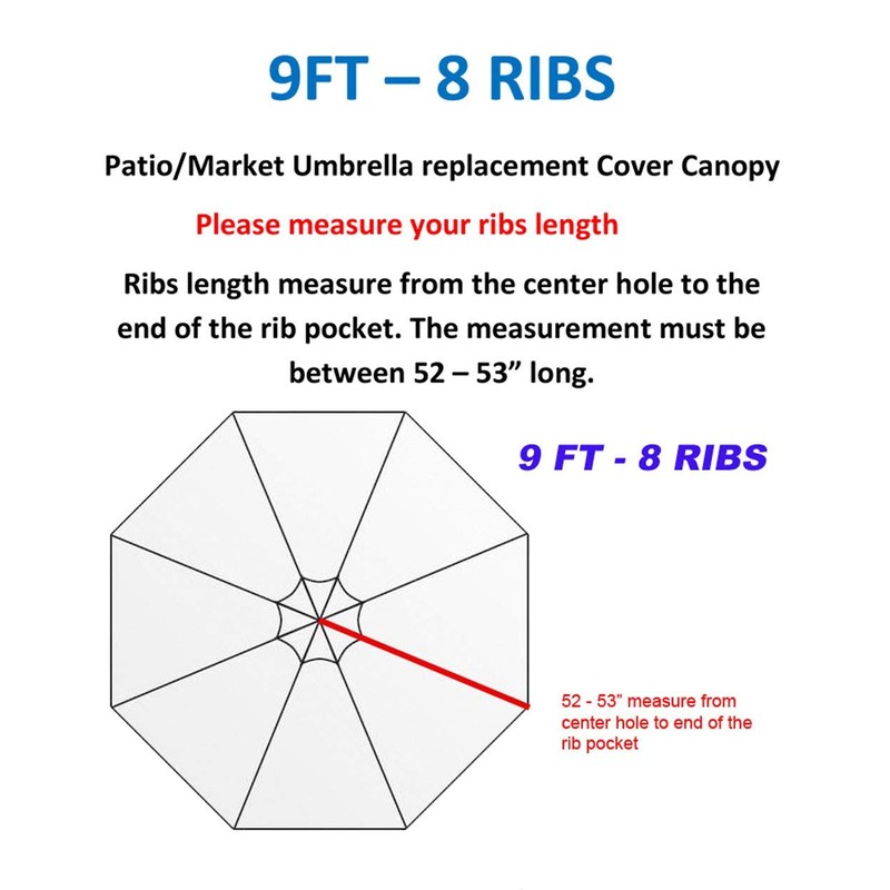 BELLRINO DECOR 9ft 8 Ribs Replacement MEDIUM COFFEE/White Stripe STRONG
