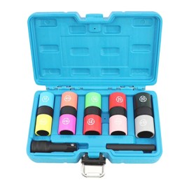 DPTOOL Half Size Lug Nut Socket Set 1/2” Drive Impact Flip Socket Set Metric 6 Point Non-Marring Thin Wall Double Ended Wheel Lug Nut Socket for Removal of Swollen, Dented and Deformed Lug Nuts