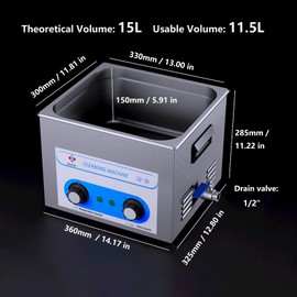 JIEJING 15L Ultrasonic Parts Cleaner Knob Control 40kHz Heated Jewelry Cleaner Ultrasonic Machine (Basket Included)