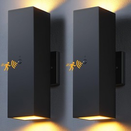 SHIMR Motion Sensor Outdoor Wall Lights, Dusk to Dawn Outdoor Lighting with Matte Black Finish, Up and Down Lights Outdoor Aluminum Exterior Lighting Fixture for House Porch Garage, LED Bulb Included