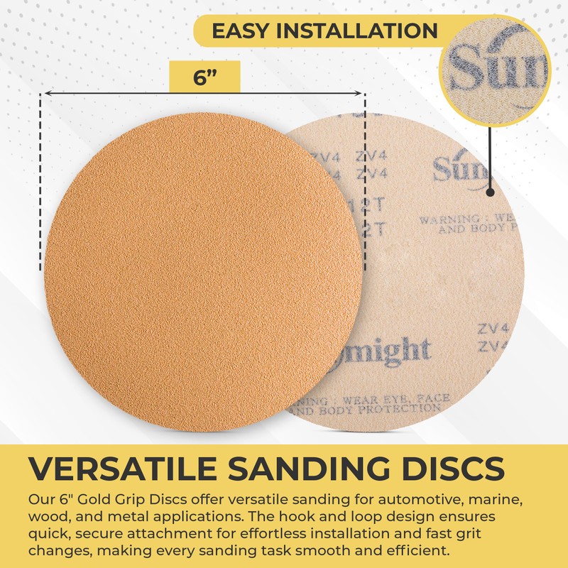 Sunmight Gold Grip No Hole 6 Inch Sanding Discs Hook