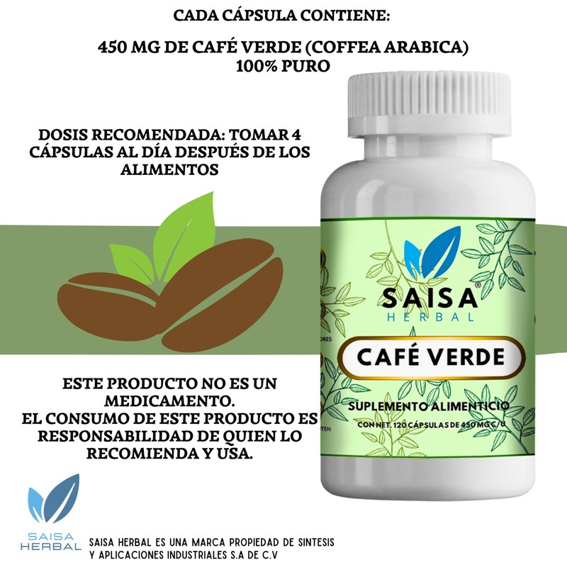 Café Verde 100% Puro Suplemento Con 120 Cápsulas Saisa Herbal