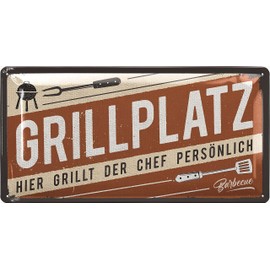 LANOLU Retro Tin Signs for Grilling – BBQ Grill Retro Decoration – Barbecue Area Sign Garden – Gift for Dad's Grille Corner Sign – Chill Lounge Signs, 17 x 34 cm